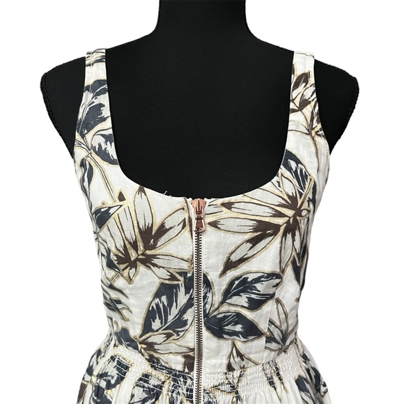 J Crew 0 Foil Leaf Zip Front 100% Linen Boho Chic Tropical Beachy A-Line Dress - Picture 2 of 16
